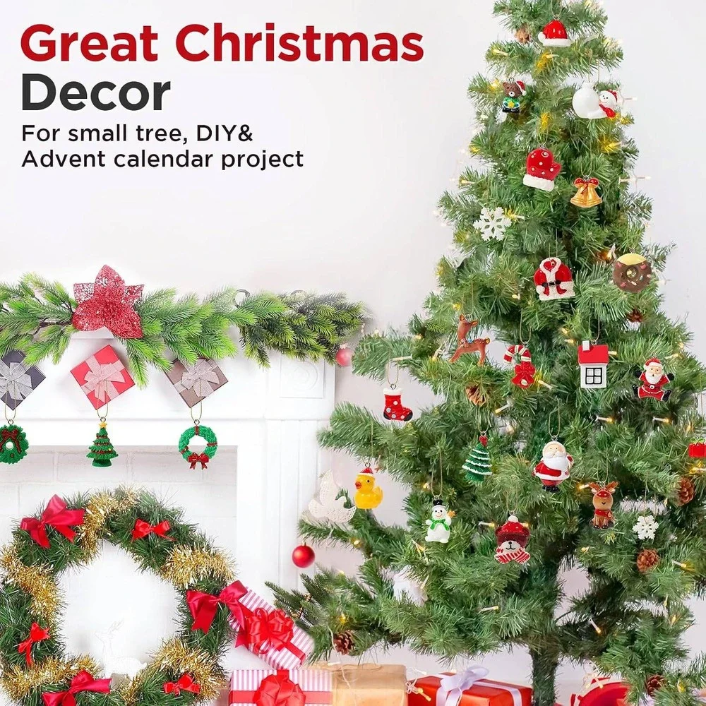 24 Pcs Mini Christmas Ornaments Set Resin‎ Miniature Holiday Advent Calendar